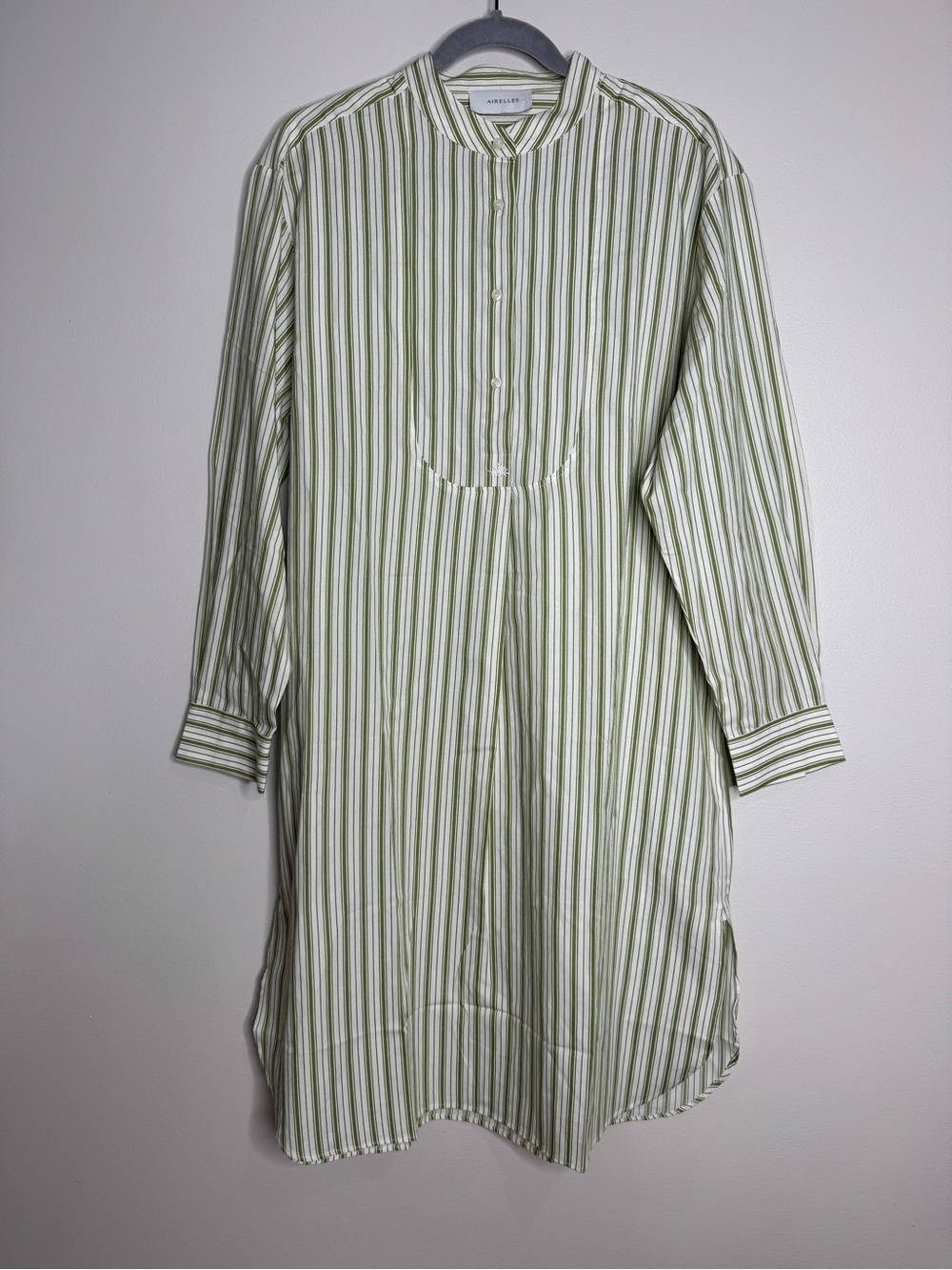 NEW‎ Arielles Liquette Stripe 100% Cotton Medium Pajama Shirt Dress Green White